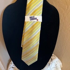Billy London, UK Yelliw Striped Slim Necktie 100% Silk